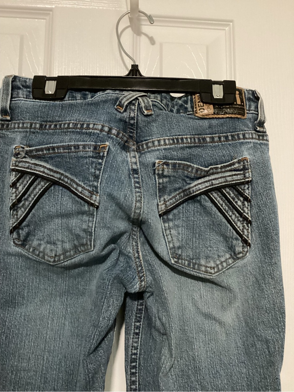 lei Light Blue Boot Cut Denim Jeans with Black leather trim - Picture 2 of 7